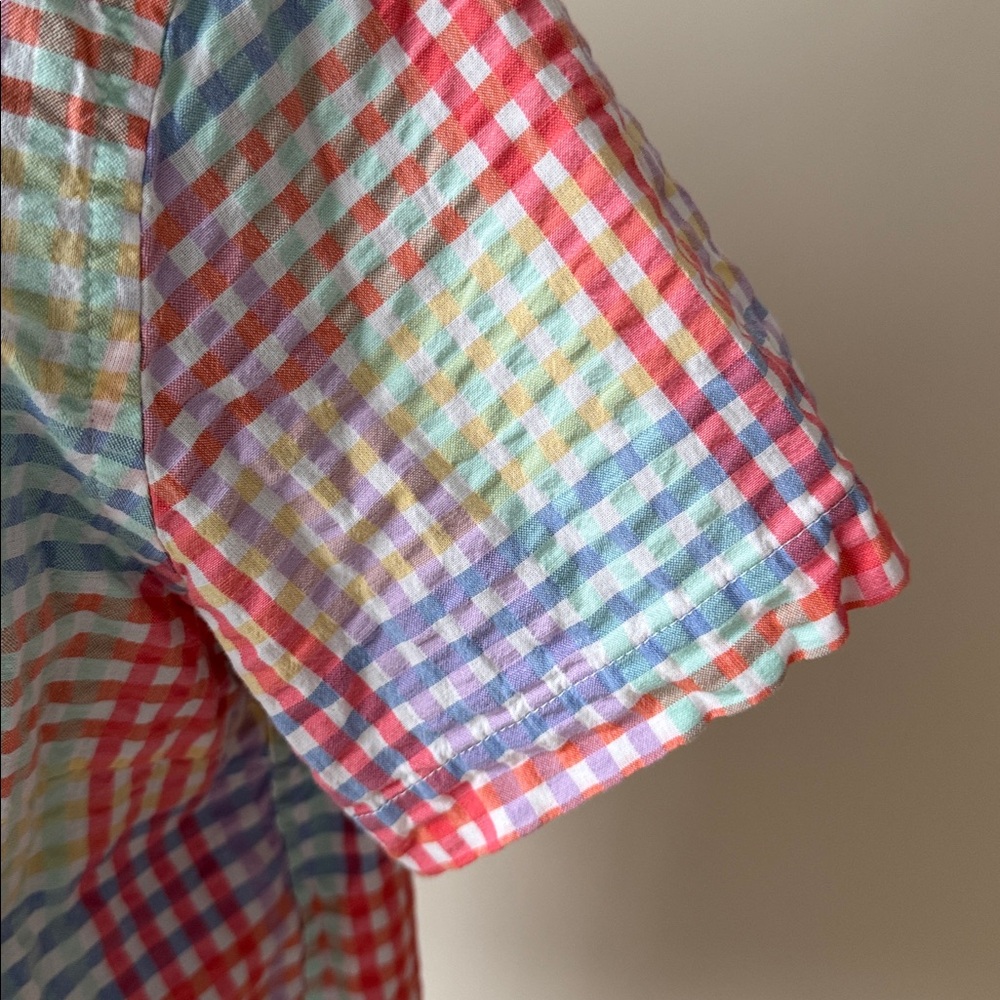 L.L. Bean | 100% Cotton Seersucker Short Sleeve Button Up in Colorful Plaid | S - Picture 3 of 8